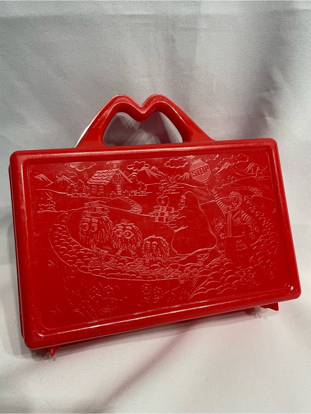 1988 vintage McDonald's "On the Go" plastic lunch box and pencil case featuring